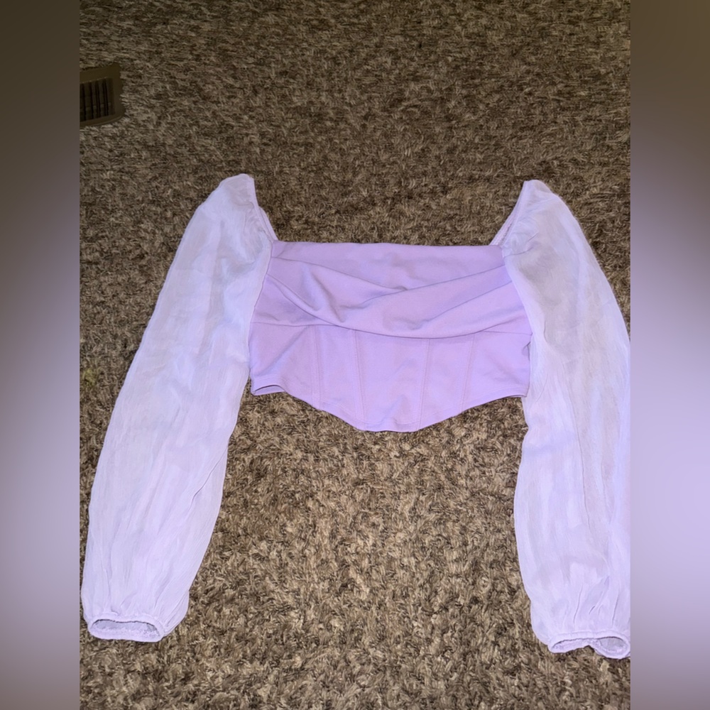 Chic Lavender Off-Shoulder Top with White Sleeves